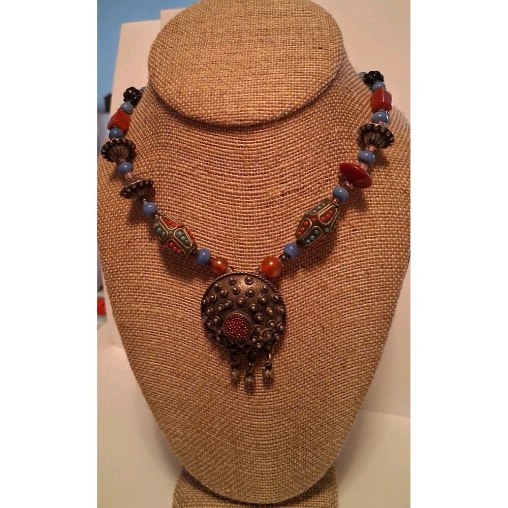 Vintage Tribal Middle Eastern  Necklace W/Coral  & Turquoise